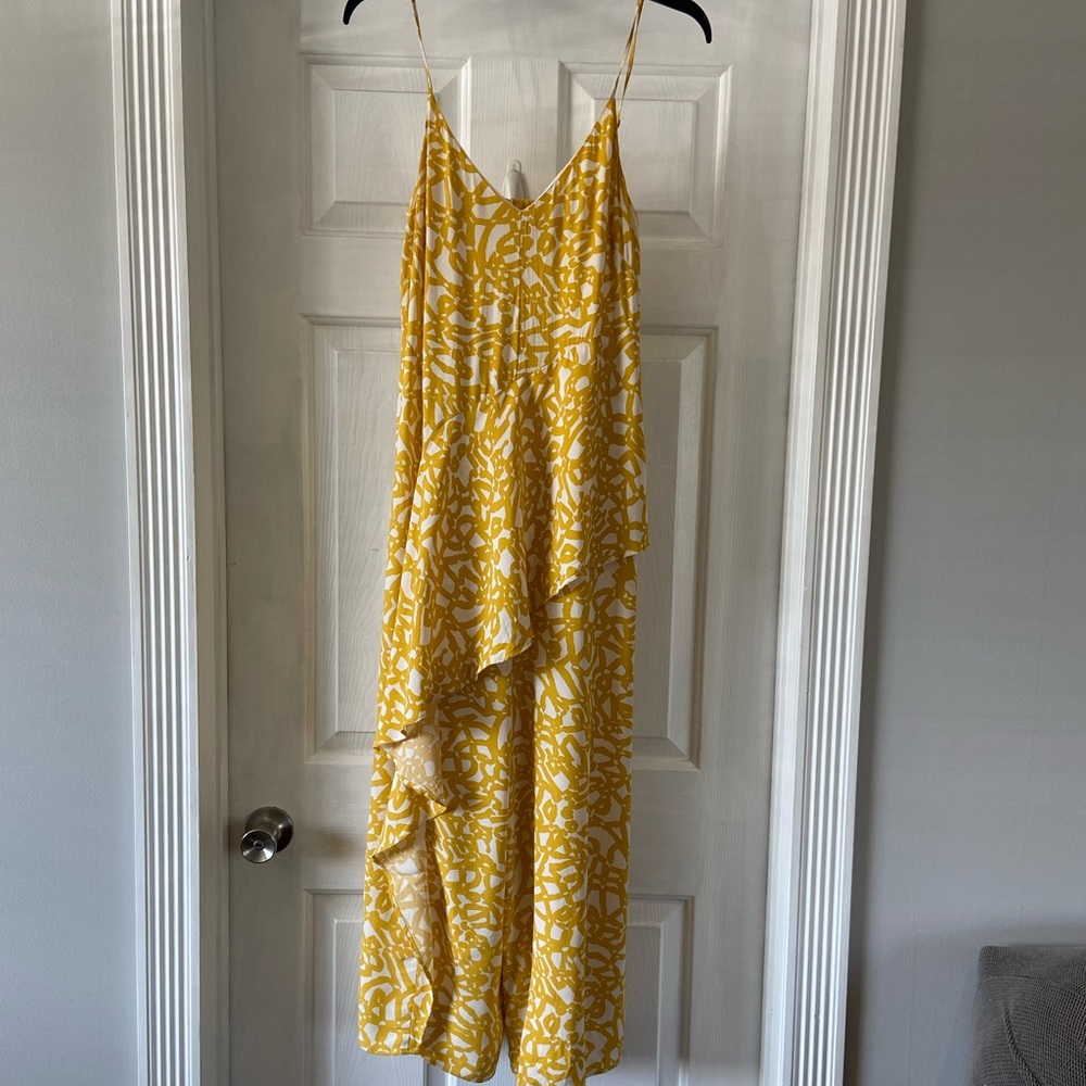 Maeve Anthropologie Romper Yellow Cropped Ruffled Size 4